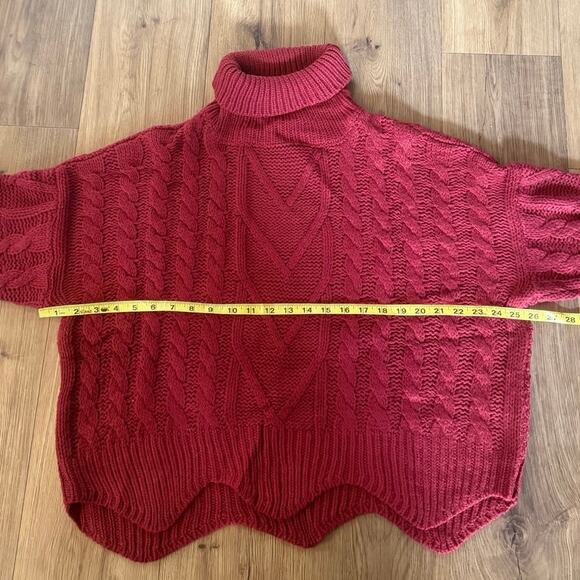 Lulus Cable Knit Turtleneck Sweater Burgundy Long Sleeve Women Size M NWT - Picture 5 of 8
